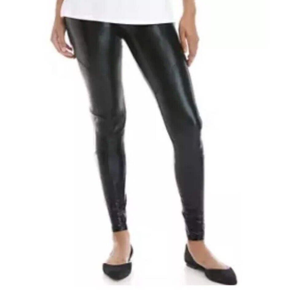 HUE® Body Gloss Moto Leggings Black‎ Women’s Size Large MSRP $58